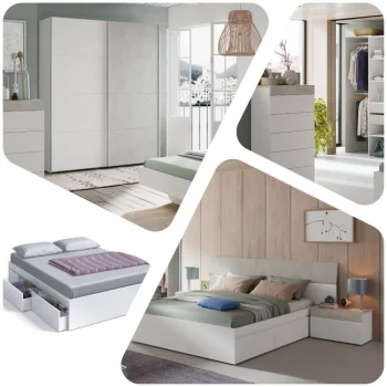 Conjuntos Dormitorios Matrimonio Baratos^PACK Dormitorio Tekkan, Cabecero De Cama Con Dos Mesitas,Vestidor, Cama 4 Cajones Y Sinfonier