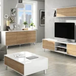 FORES Muebles De Salón^Salón Completo Zaiken Plus Blanco Brillo - Roble Canadian Estilo Nórdico