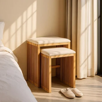 IXIA Taburetes De Cocina^Set 2 Banquetas De Madera De Teca Bellamonte Natural - Beige 50 - 41 X 60 -50 X 34 Cm