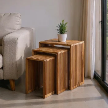 IXIA Mesas Auxiliares^Set 3 Mesas Auxiliares De Madera De Teca Bellamonte Natural 41 - 43 - 23 X 50- 45 - 40 X 34 Cm