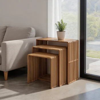 IXIA Mesas Auxiliares^Set 3 Mesas Auxiliares De Madera De Teca Bellamonte Natural 65 - 55 - 45 X 66 - 56 - 46 X 30 Cm