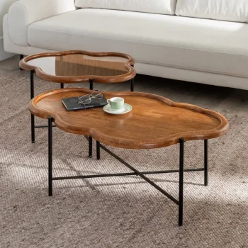 IXIA Mesas Auxiliares^Set De 2 Mesas De Centro Irregulares Natural 89 - 66 X 40 - 45 X 50 - 51 Cm