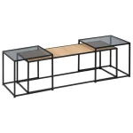 IXIA Mesas Auxiliares^Set De 3 Mesas De Centro De Ratán Y Cristal En Color Natural - Negro - Cristal 97,5 - 40 X 34,5 - 39 X 34 - 38 Cm
