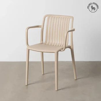 IXIA Sillas De Jardín|Sillas De Polipropileno^Silla Apilable Exterior Con Brazos Oporto Polipropileno Beige 53 X 77,5 X 50 Cm