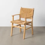 IXIA Sillas De Madera^Silla De Comedor De Madera Robleda Natural Con Brazos Y Asiento Trenzado 61 X 85 X 59 Cm