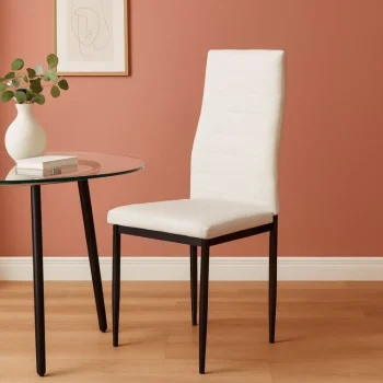 DISTRIGAL Sillas Tapizadas^Silla De Comedor Emi Tapizada En Polipiel PU Blanca Con Patas Metálicas Negras