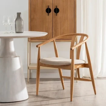 IXIA Sillas De Madera^Silla De Madera De Roble Natural Asiento Beige 56,5 X 76,5 X 57 Cm