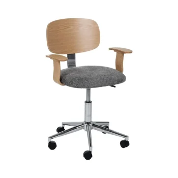 IXIA Sillas De Oficina^Silla De Oficina Con Ruedas En Madera Tapizada Gris - Natural 60 X 89 - 101 X 60 Cm