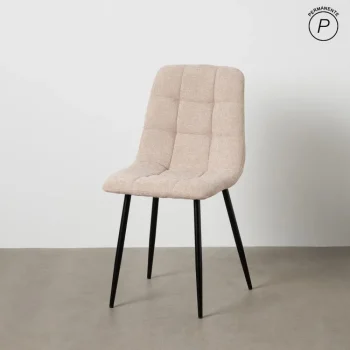IXIA Sillas Tapizadas^Silla De Salón Tapizado Cuadrados Beige Metal Negro 44 X 89 X 42 Cm