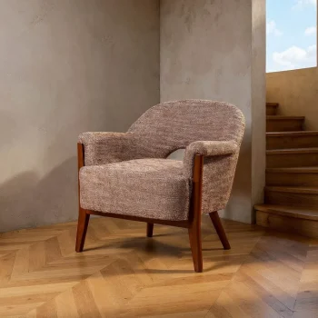 IXIA Sillones^Sillón Patas Madera De Caucho Beige Marrón 75 X 76 X 74 Cm