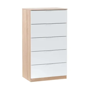 FORES C贸modas^Sinfonier 5 Cajones Roble Canadian - Blanco Artík 60 X 110 X 40 Cm