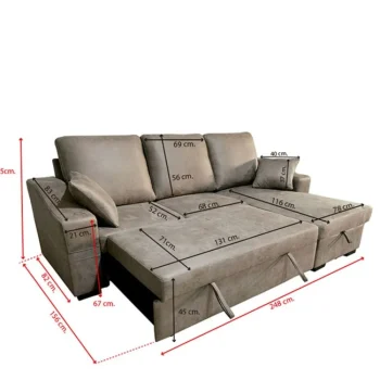 DISTRIGAL Sofás Cama|Sofás Baratos Online^Sofá Chaise Longue Extraíble Cama Corea Piedra 248 X 95 X 82 - 156 Cm