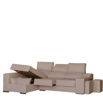 DISTRIGAL Chaise Longues^Sofá Chaise Longue Málaga Con Arcón Tapizado En Tela Nevada Beige 265 X 100 X 80,5 - 140 Cm