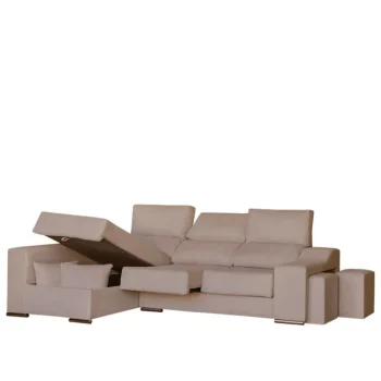 DISTRIGAL Chaise Longues^Sofá Chaise Longue Sevilla Con Arcón Tapizado En Tela Nevada Beige 265 X 100 X 80,5 - 140 Cm