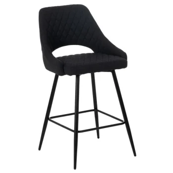 IXIA Taburetes De Cocina^Taburete Alto Con Respaldo Rombos Tapizado Negro 50 X 95 X 55 Cm